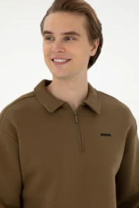 US Polo Assn. Men comfort Fit Half Zippered Khaki Basic Sweatshirt - Image 2