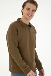 US Polo Assn. Men comfort Fit Half Zippered Khaki Basic Sweatshirt - Image 3