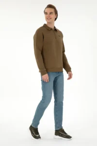 US Polo Assn. Men comfort Fit Half Zippered Khaki Basic Sweatshirt - Image 4