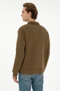 US Polo Assn. Men comfort Fit Half Zippered Khaki Basic Sweatshirt - Image 5