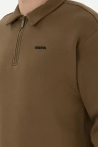 US Polo Assn. Men comfort Fit Half Zippered Khaki Basic Sweatshirt - Image 7