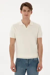 US Polo Assn. Men slim Fit Polo Shirt Collar Cream T-Shirt