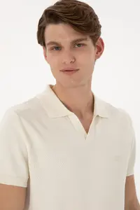 US Polo Assn. Men slim Fit Polo Shirt Collar Cream T-Shirt - Image 2