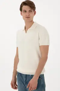 US Polo Assn. Men slim Fit Polo Shirt Collar Cream T-Shirt - Image 3