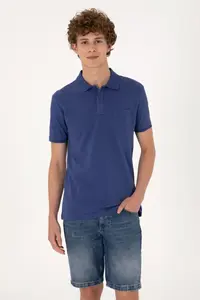 US Polo Assn. Men Slim Fit Loose Polo Shirt Collar Light Navy T-Shirt