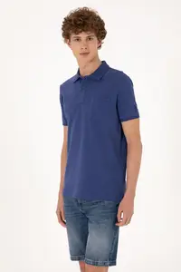 US Polo Assn. Men Slim Fit Loose Polo Shirt Collar Light Navy T-Shirt - Image 3
