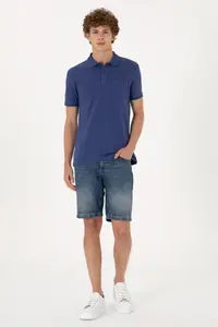 US Polo Assn. Men Slim Fit Loose Polo Shirt Collar Light Navy T-Shirt - Image 4