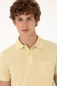 US Polo Assn. Men Slim Fit Loose Polo Shirt Collar Light Yellow T-Shirt - Image 2
