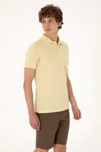 US Polo Assn. Men Slim Fit Loose Polo Shirt Collar Light Yellow T-Shirt - Image 3