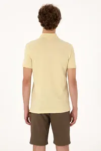 US Polo Assn. Men Slim Fit Loose Polo Shirt Collar Light Yellow T-Shirt - Image 5