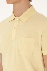 US Polo Assn. Men Slim Fit Loose Polo Shirt Collar Light Yellow T-Shirt - Image 7