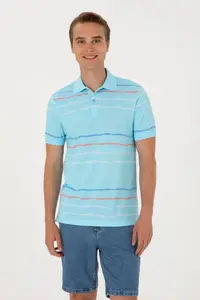 US Polo Assn. Men Regular Fit Polo Shirt Collar Aqua T-Shirt
