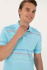 US Polo Assn. Men Regular Fit Polo Shirt Collar Aqua T-Shirt - Image 2