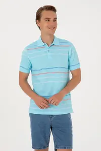US Polo Assn. Men Regular Fit Polo Shirt Collar Aqua T-Shirt - Image 3