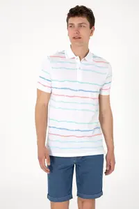 US Polo Assn. Men Regular Fit Polo Shirt Collar White Striped T-Shirt