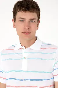US Polo Assn. Men Regular Fit Polo Shirt Collar White Striped T-Shirt - Image 2