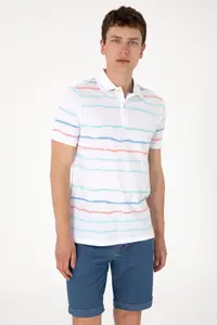 US Polo Assn. Men Regular Fit Polo Shirt Collar White Striped T-Shirt - Image 3