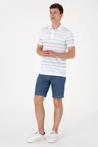 US Polo Assn. Men Regular Fit Polo Shirt Collar White Striped T-Shirt - Image 4