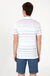 US Polo Assn. Men Regular Fit Polo Shirt Collar White Striped T-Shirt - Image 5