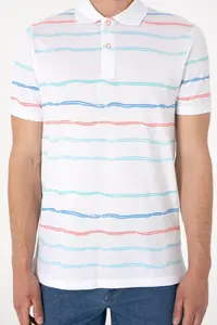 US Polo Assn. Men Regular Fit Polo Shirt Collar White Striped T-Shirt - Image 6