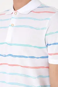 US Polo Assn. Men Regular Fit Polo Shirt Collar White Striped T-Shirt - Image 7