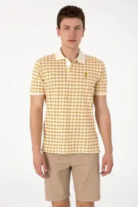 US Polo Assn. Men Regular Fit Polo Shirt Collar Cream Patterned T-Shirt
