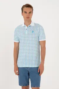 US Polo Assn. Men Regular Fit Polo Shirt Collar Turquoise Patterned T-Shirt