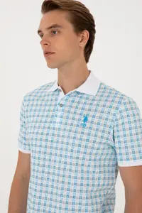 US Polo Assn. Men Regular Fit Polo Shirt Collar Turquoise Patterned T-Shirt - Image 2
