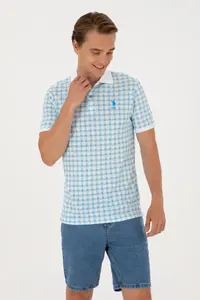 US Polo Assn. Men Regular Fit Polo Shirt Collar Turquoise Patterned T-Shirt - Image 3