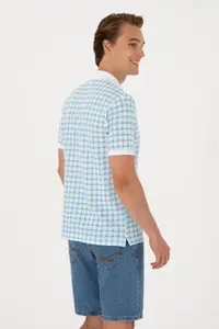 US Polo Assn. Men Regular Fit Polo Shirt Collar Turquoise Patterned T-Shirt - Image 5