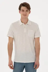 US Polo Assn. Men Regular Fit Polo Shirt Collar Cream T-Shirt