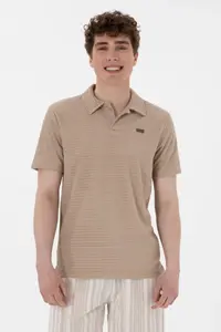 US Polo Assn. Men Regular Fit Polo Shirt Collar Beige T-Shirt