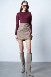 VAGGON Beige Ekoseli Mini Skirt - Image 3