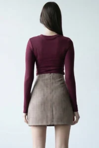 VAGGON Beige Ekoseli Mini Skirt - Image 4