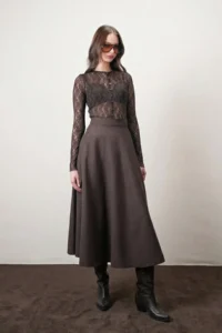 VAGGON Brown textured Maxi Skirt