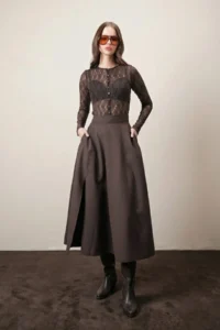 VAGGON Brown textured Maxi Skirt - Image 3