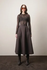 VAGGON Brown textured Maxi Skirt - Image 4