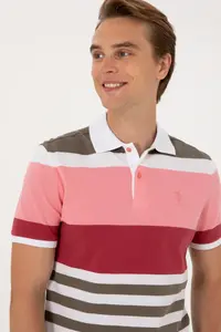 US Polo Assn. Men Regular Fit Polo Shirt Collar Pink T-Shirt - Image 2