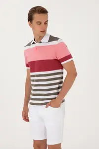 US Polo Assn. Men Regular Fit Polo Shirt Collar Pink T-Shirt - Image 3