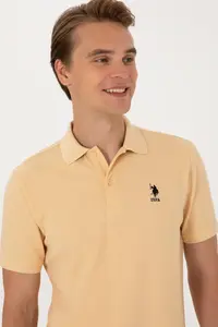 US Polo Assn. Men Regular Fit Polo Shirt Collar Beige T-Shirt - Image 2