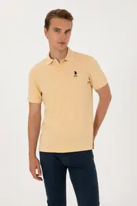US Polo Assn. Men Regular Fit Polo Shirt Collar Beige T-Shirt - Image 3