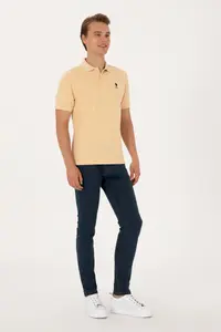 US Polo Assn. Men Regular Fit Polo Shirt Collar Beige T-Shirt - Image 4