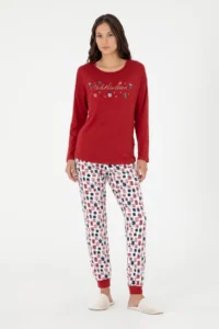US Polo Assn. Women Burgundy New Year Themed Pajamas Set - Image 2