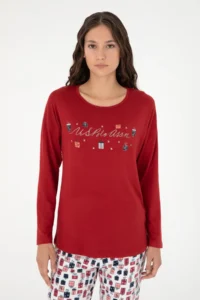 US Polo Assn. Women Burgundy New Year Themed Pajamas Set - Image 3