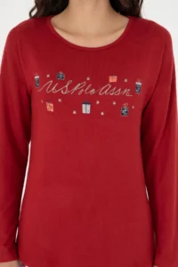 US Polo Assn. Women Burgundy New Year Themed Pajamas Set - Image 5