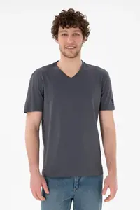 US Polo Assn. Men Regular Fit  V-neck Anthracite Basic T-Shirt - Image 2