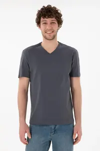 US Polo Assn. Men Regular Fit  V-neck Anthracite Basic T-Shirt - Image 4