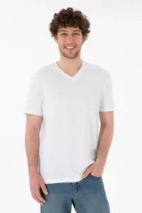US Polo Assn. Men Regular Fit  V-neck White Basic T-Shirt