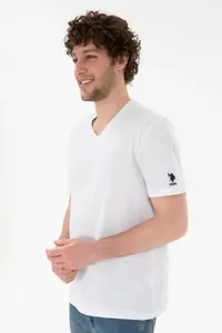 US Polo Assn. Men Regular Fit  V-neck White Basic T-Shirt - Image 2
