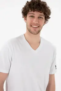 US Polo Assn. Men Regular Fit  V-neck White Basic T-Shirt - Image 3